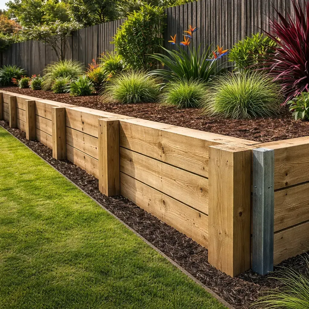 Timber retaining wall